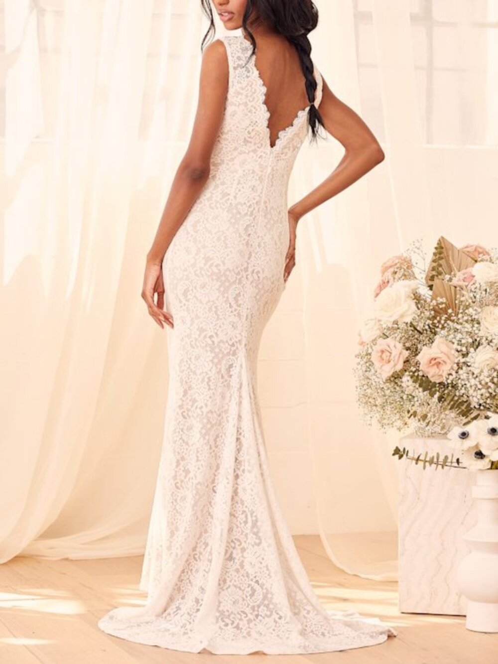 Lulus Spectacular Romance White Lace Sleeveless Mermaid Maxi Dress - Size M